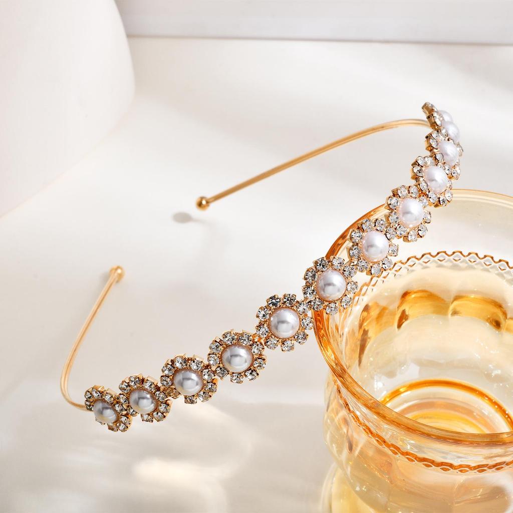 Französisches Barock Strass Perlen Haarreif - Doppellagig Retro Hofstil Haaraccessoire für Damen