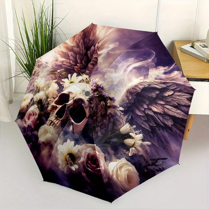 1pc Angel Skull Durable Cartoon Folding Umbrella,Compact Umbrella for Men and Women, Suitable for Travel or Daily Use.W002