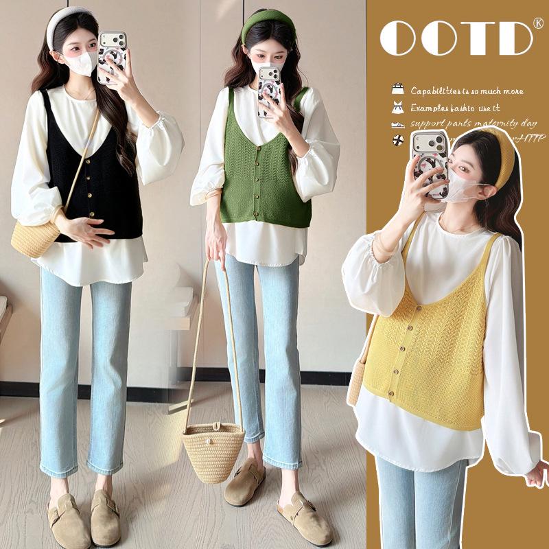

Spring 2026 Two-Piece Maternity Set: Korean-Style Age-Reducing Shirt + Knit Camisole Doll Top 2XL жовтий