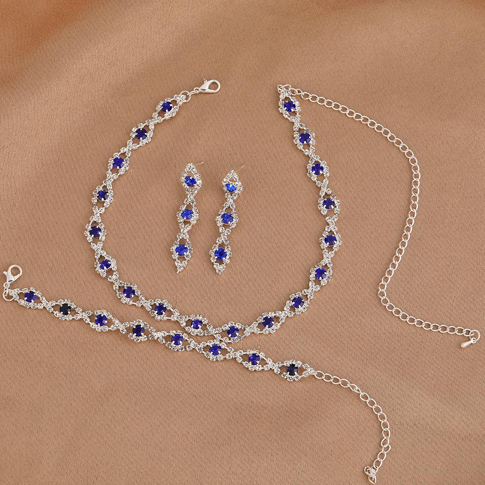 

Fashion Light Luxury Simple Necklace Earrings Bracelet Jewelry Three-Piece Set, Banquet Bride First синій