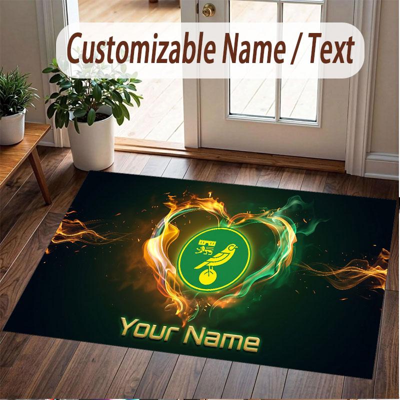 Custom Rug Norwich City Pattern Print Name Text Soft Non‑Slip Floor Carpet for Home Indoor Decoration