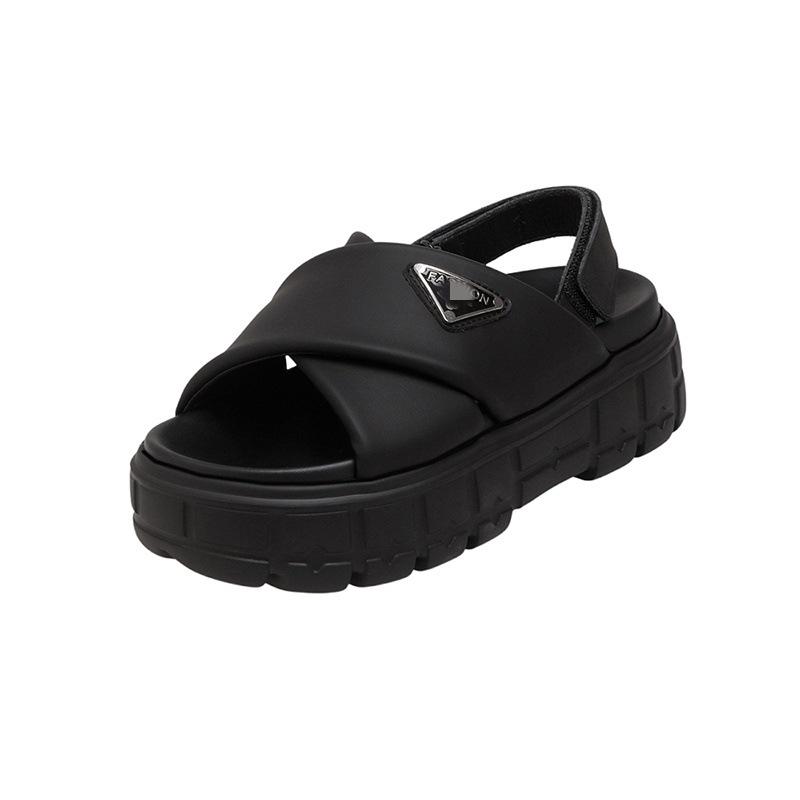 

Женские сандалии на платформе, летняя новая модная универсальная обувь на липучке в сказочном стиле, пляжная обувь 39 чёрный