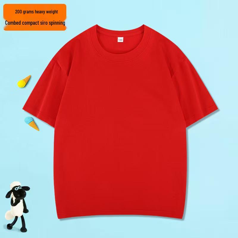 200g Pure Cotton Children's Short Sleeve Round Neck T-shirt – Parent-Child Casual Campus Style, Boys' Plain Color School Uniform Top