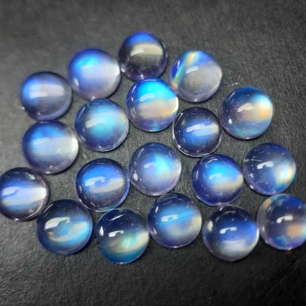 Eye Clean Quality Natural Rainbow Moonstone Cabochon, Blue Flashy Round Shape Lot, Healing Rainbow Moonstone Lot, Loose Gemstone.