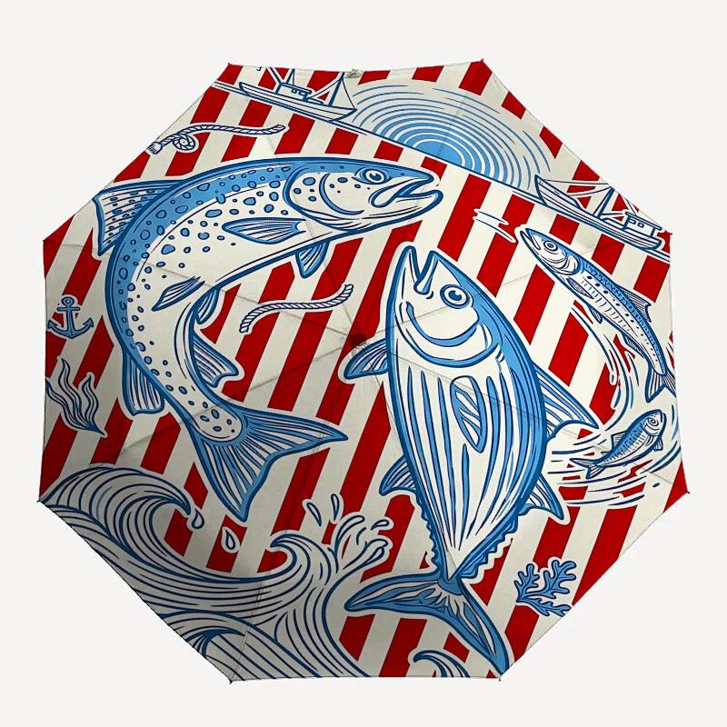 

1PC Fish Ocean Umbrella-8-Rib Reinforced, Automatic Open, Lightweight & Durable, Fashion Accessory for Outdoor, Beach L0374