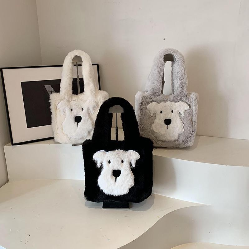 Peluche cachorro lindo casual esponjoso bolso de mujer otoño nueva tendencia moda personalizado portátil bolso de hombro