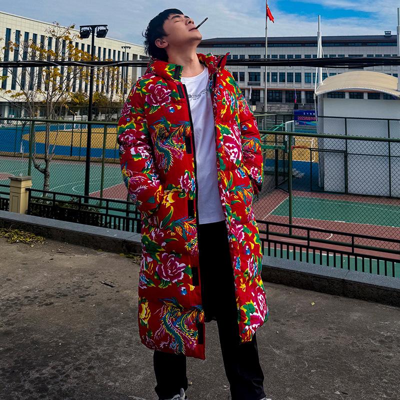 Northeast Floral Hanfu Cotton Coat: Unisex Loose-Fit Hooded Jacket for Warmth and Style