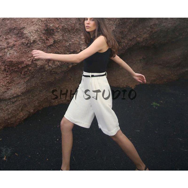 Spring and Summer Women's Clothing Pleated Decorative Sleeveless round Neck with Belt Patchwork Elegant Short Jumpsuit 5029075