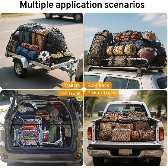 Cargo Net for Pickup Truck Bed Compatible with Nissan Frontier 2Dr 4Dr SV 4X Crew Cab KingCab 2000-2026 Accessories Mesh Organizer Stretchable 4'x4'