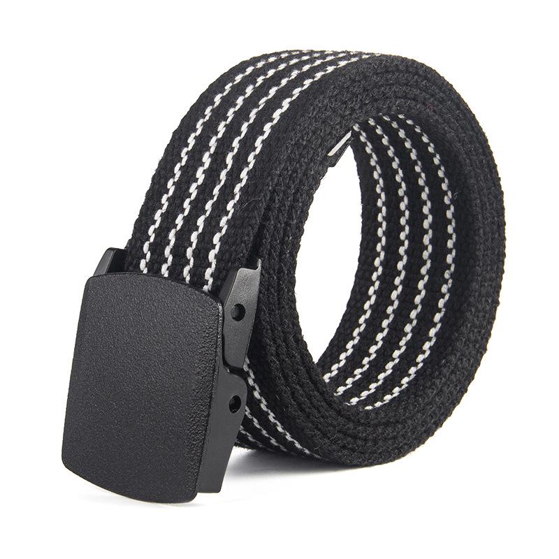 Striped Canvas Belt with POM Steel Buckle - Casual Woven Cotton Design