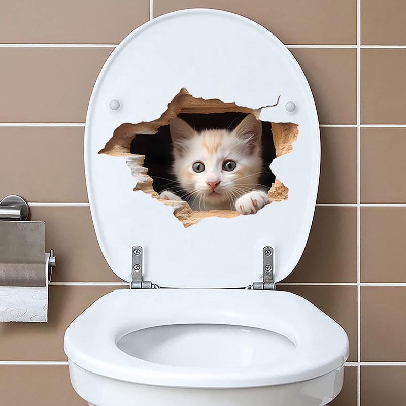 Creative Realistic Cute Cat Vision 3D Toilet Sticker Fun Animal Bathroom Toilet Lid Decor Self-adhesive PVC Waterproof Painting