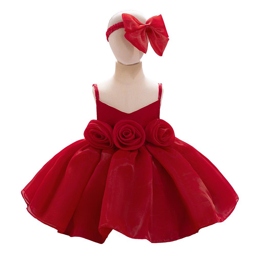 One-Year-Old Baby Princess Dress with 3D Floral Design for Special Events or Piano Performances