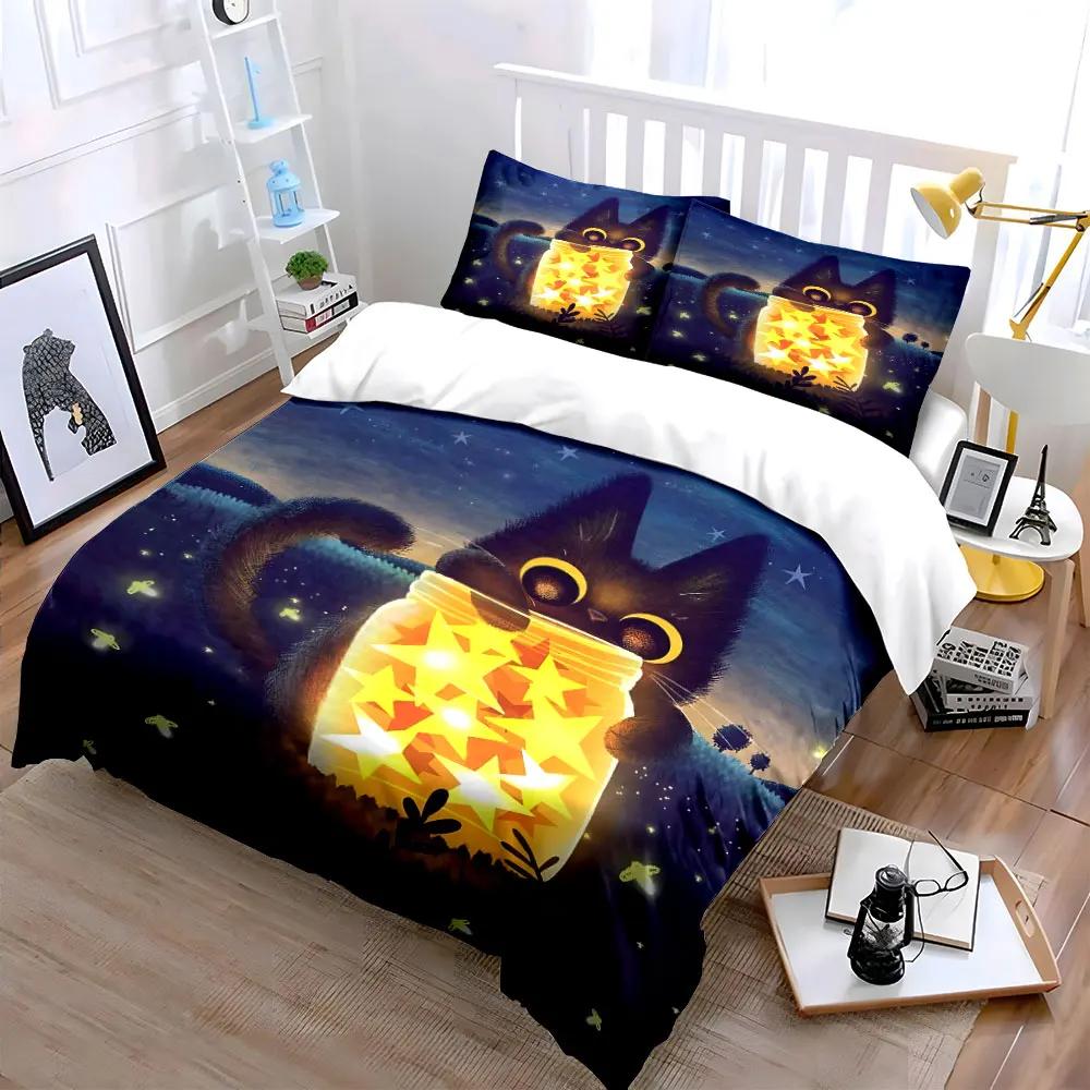 "Cat Starry Night Decoration Set" Multiple sizes kid's and adults' bedroom Exquisite 3PC bedding set gift