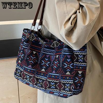 Große Canvas-Taschen im ethnischen Stil, vielseitige Tragetaschen, Umhängetaschen für Damen zum Pendeln, bedruckte Handtaschen