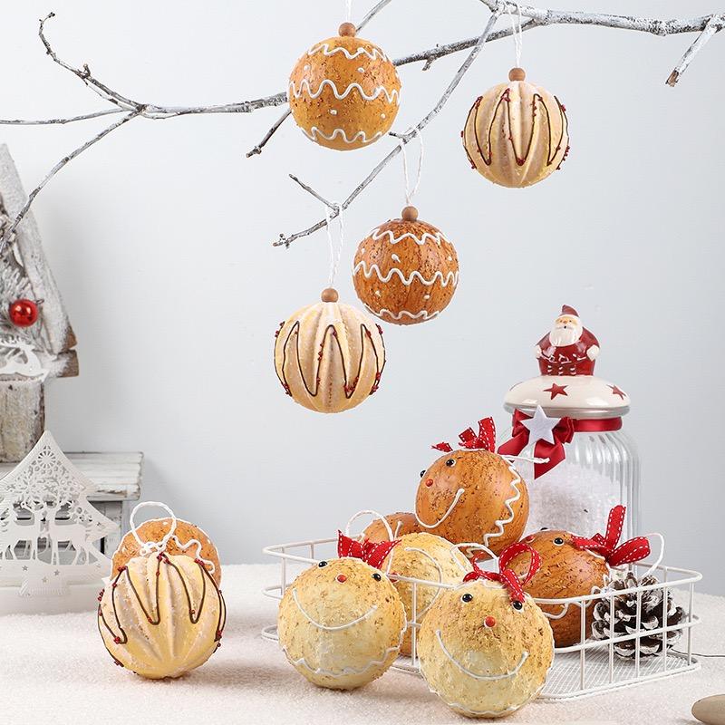 Set of 6 Warm Brown Cookie Christmas Ball Tree Hanging Ornaments Retro 8cm Foam Balls for Tree Decor New Year Winter 2026