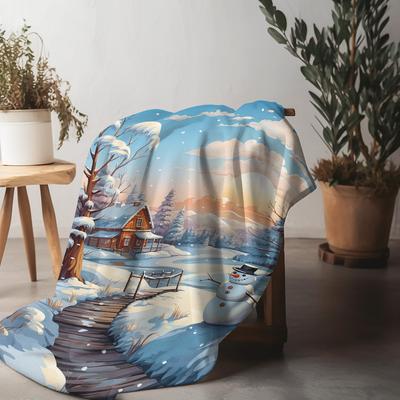 Tuniu Winter Scenery Blanket Watercolor Snowman Sofa Bed Throw Blanket for Kids Teens Adults