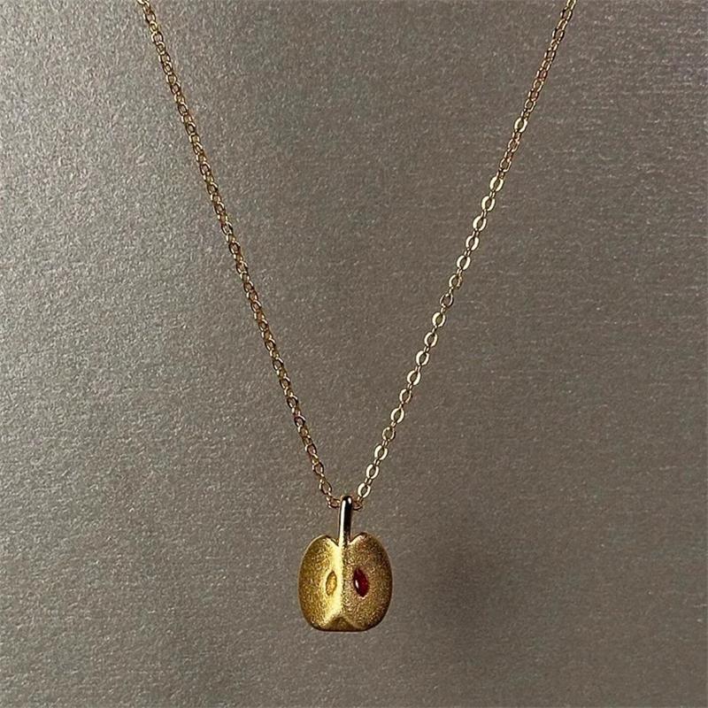 Red Zircon Apple Charm Pendant Necklaces For Women Creative Fashion New Delicate Collar Chain Jewelry Gift Party