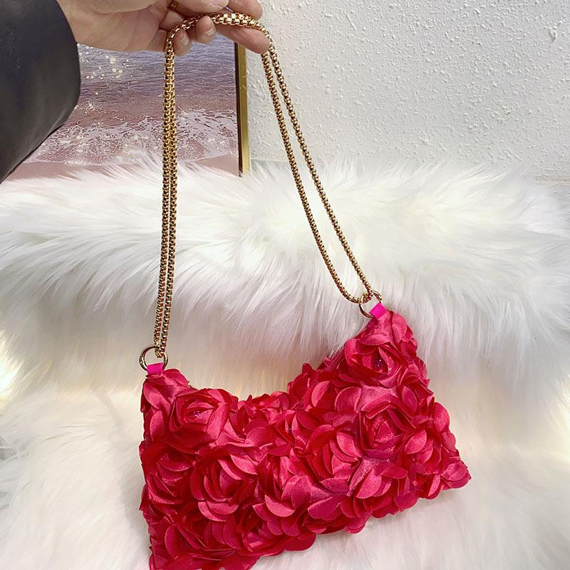 

Flower Handbag Evening Bag Rose Bride Small Clutch Purse For Dress Party Handbag Wedding Wallet Women Floral Chain Lady Clutches розы красного
