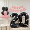 Ballons Noir Grande Taille Chiffres 0-9, Fournitures de Fête d'Anniversaire Décorations, avec Papillon Rose Fête d'Anniversaire, Décoration d'Anniversaire