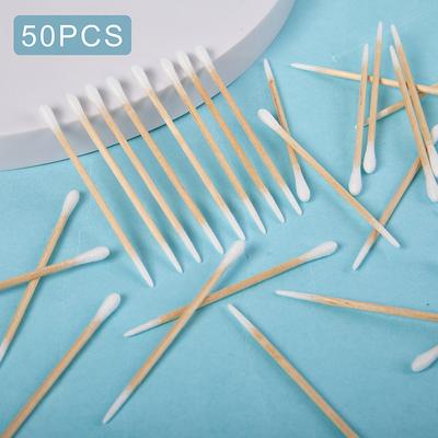 50 Pezzi Bastoncini Cotone Doppia Testa Trucco Donna Punta per Bastoncini Legno Medicali Pulizia Naso Orecchie Strumenti per la Salute