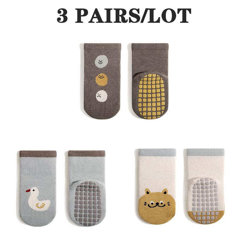 3 Pairs/Lot Cartoon Baby Floor Socks Indoor Full Sole Rubber Non-Slip Kids Socks Set Boneless Middle Tube Socks For Boys  Girls