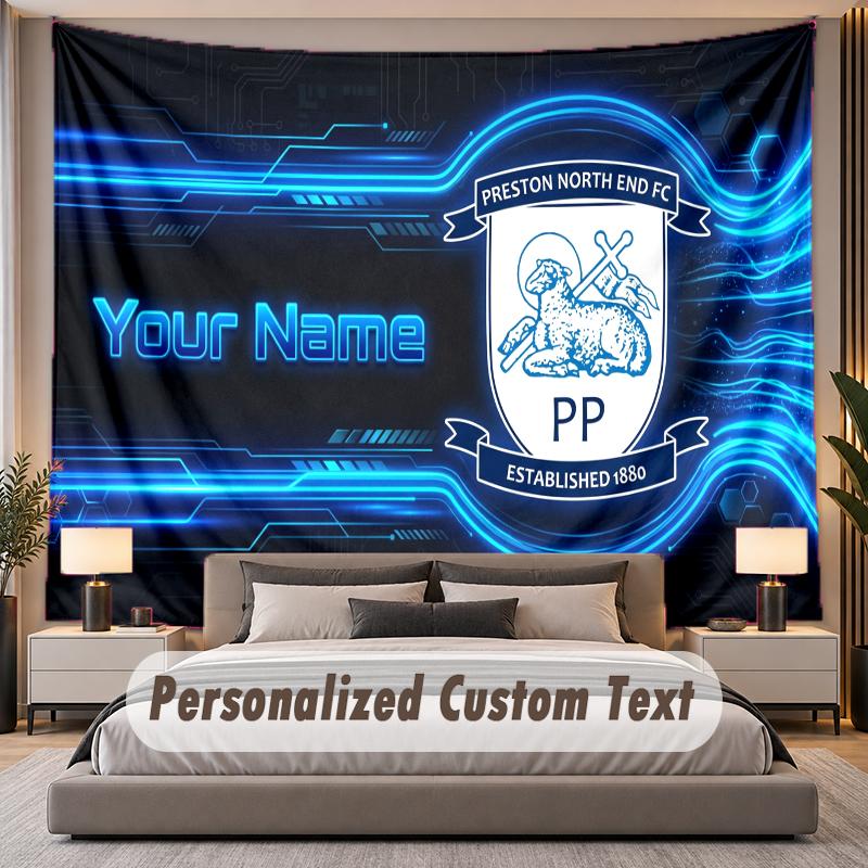 Custom Name Text Tapestry Preston North End Personalized Polyester Wall Tapestry For Bedroom And Room