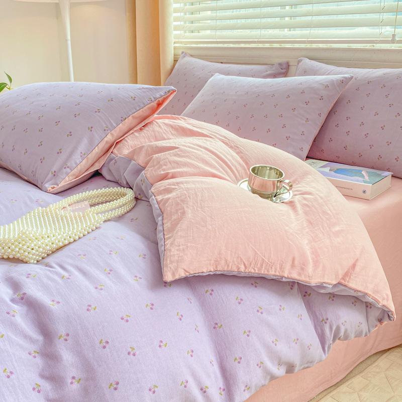 

Легкая роскошь Материал материнского и младенческого класса стиранный хлопок и лен 4 предмета пододеяльник одинарный студенческое общежитие простынь трехпредметный комплект постельного белья дом 1.5*2msingle bed hat