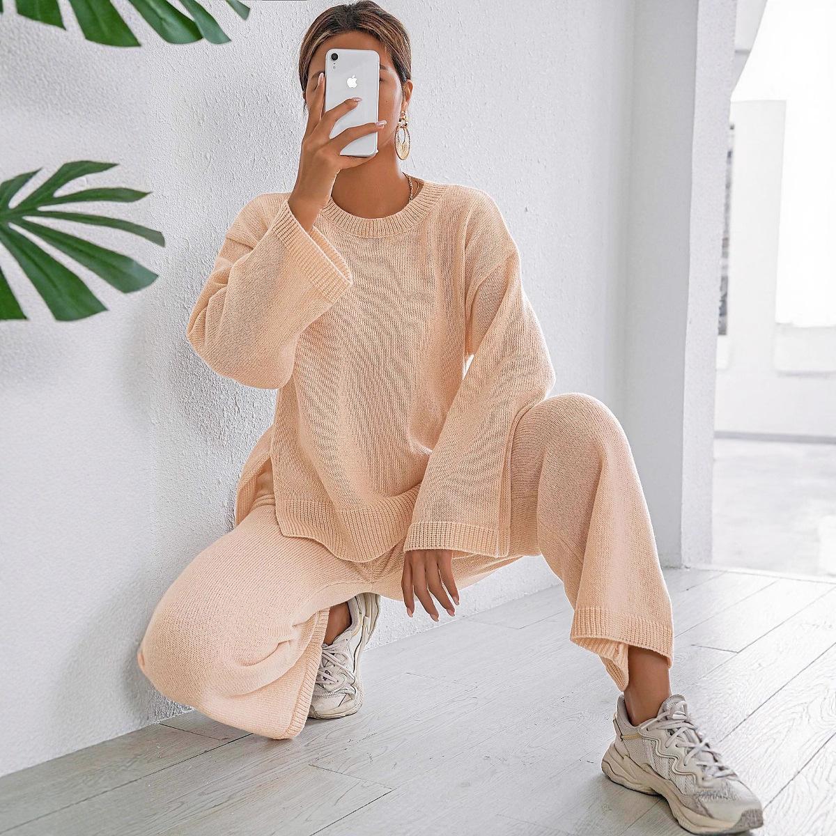 

Домашний набор: Свободный, Удобный, Повседневный Однотонный Топ с Длинным Рукавом, Пуловер, Женские Брюки Прямого Покроя с Широкими Штанинами, Комплект из Двух Предметов XL абрикосовый