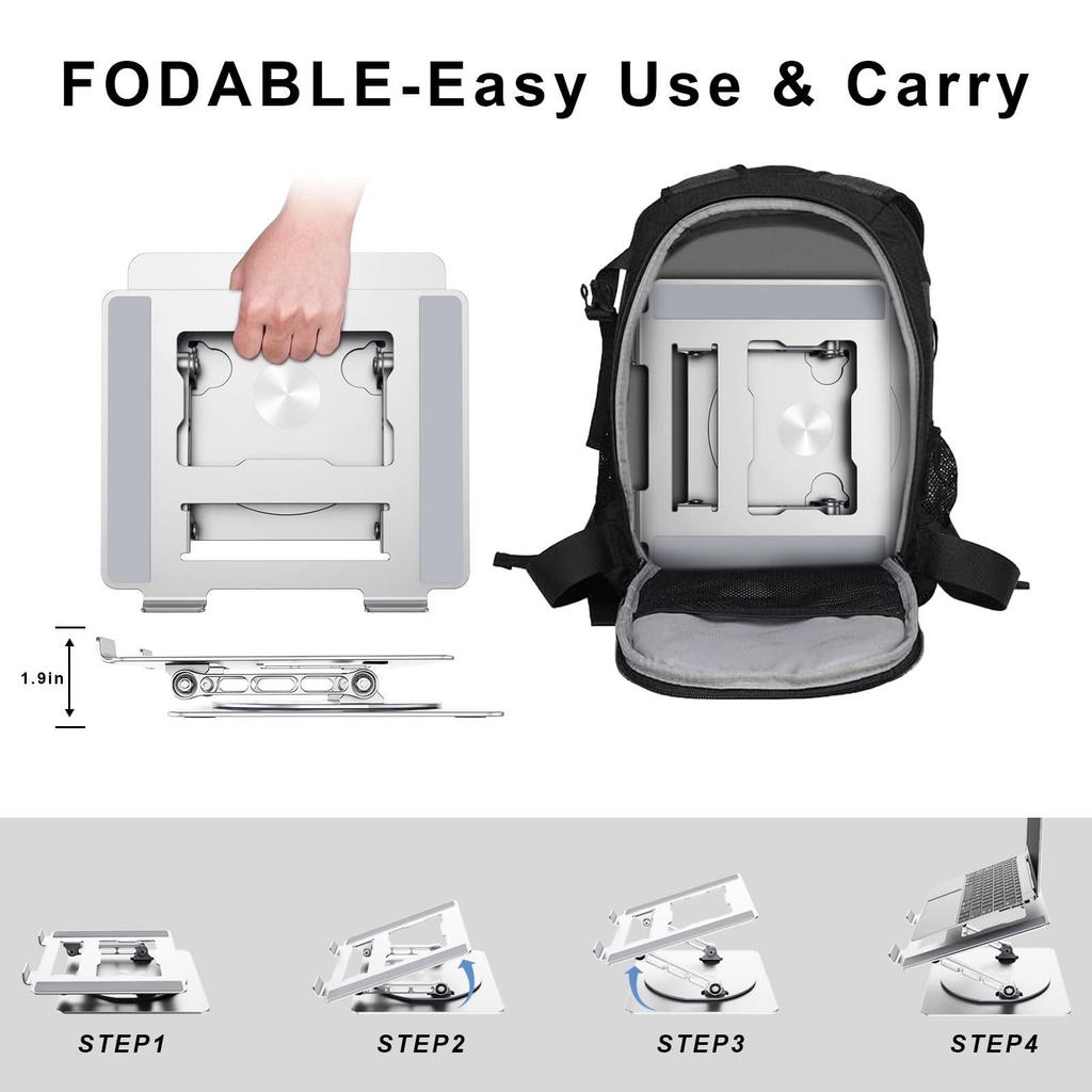 360° Rotating Aluminum Laptop Stand with Adjustable Height and Heat Dissipation