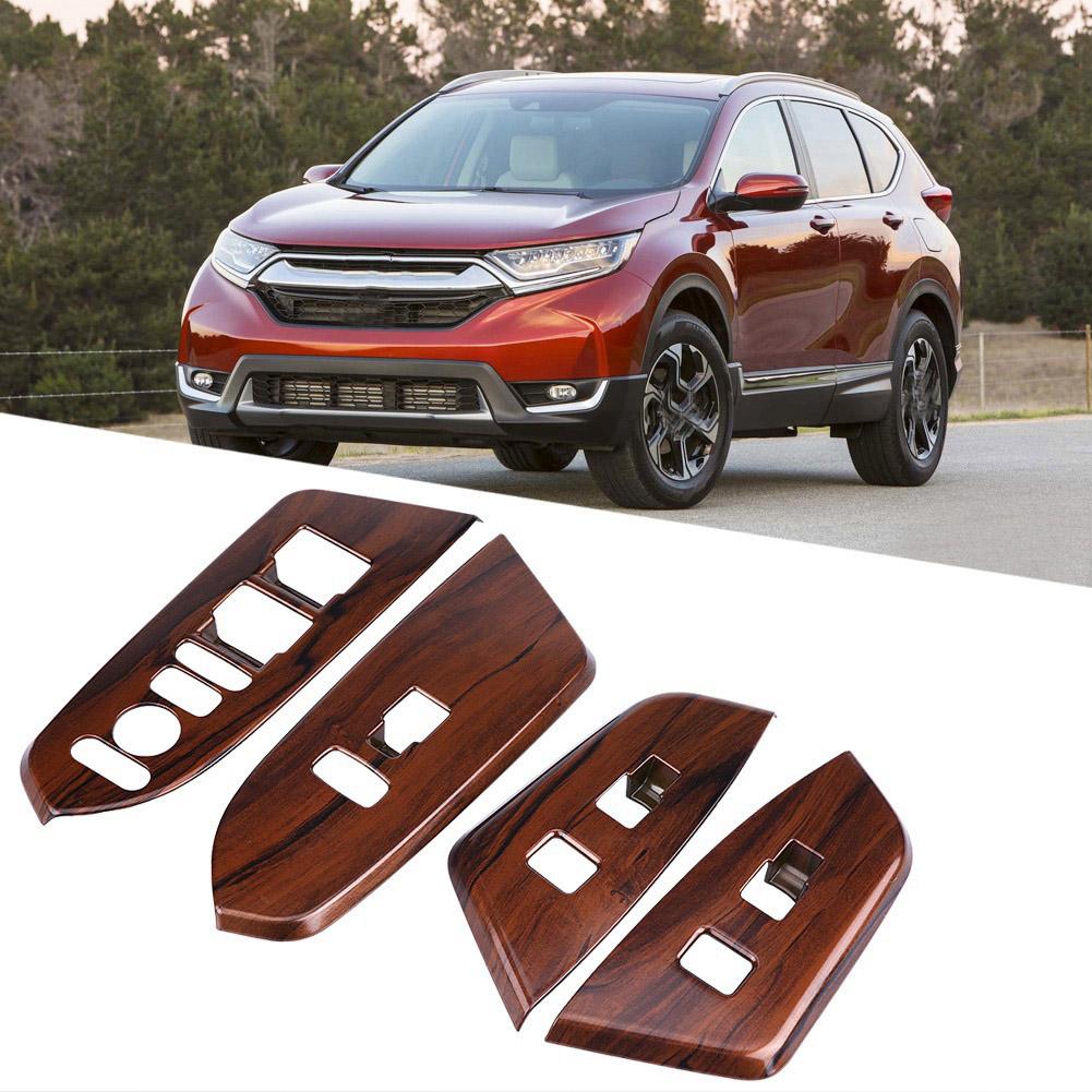 4Pcs Interior Inner Window Switch Panel Cover Tirm for Honda CRV 2017 (Peach Wood Grain)