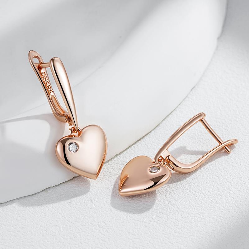 Luxuriöse Herz-Tropfenohrringe für Damen, natürlicher Zirkon, Roségold-Farbe, Moderner Schmuck für Party, Hochzeit, Alltag, Feinschmuck