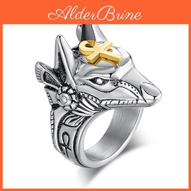Vintage Cross Egypt Stainless Steel God Finger Rings For Men Women Punk Wolf Head Knuckle Ring Boho Statement Jewelry