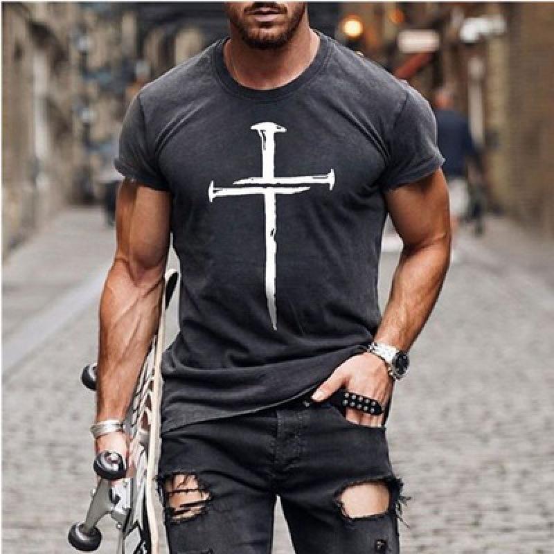 New Men's Minimalist Printed Cross 3D T-shirt