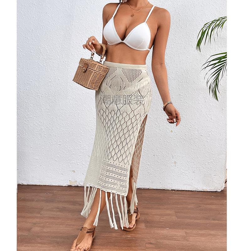European-American High Slit Tassel Midi Skirt Beach Cover-Up