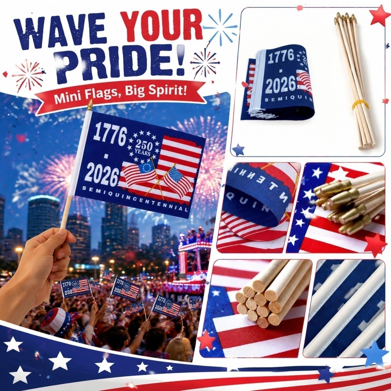 Semiquincentennial 250 Years Anniversary Handheld Flag with Printed 1776 2026 Design for Commemorative Events Decorations One Size синий