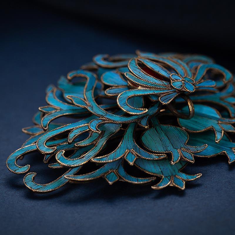 Cloisonné Eisvogel Feder Brosche - Retro Chinesischer Stil Cheongsam Korsage, Hochwertiger Schmuck für Damen