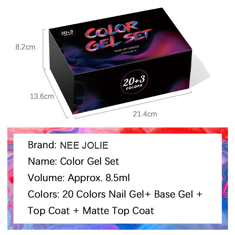 Nee Jolie Nail Gel Set 20 Colors Trendy UV Gel Polish Salon Starter Kit Long-Lasting Fashion