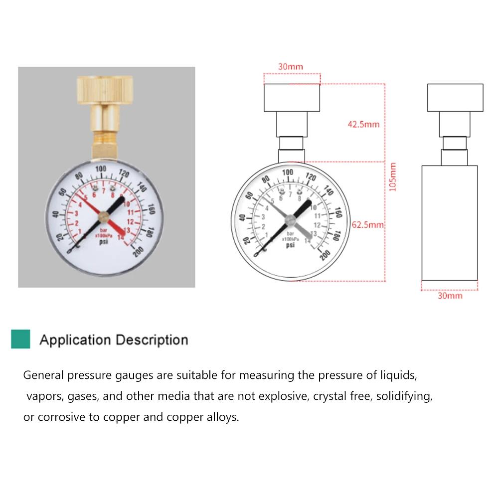 Face Pressure Gauge 15/30/60//100//160/200 PSI & Bar for Air Gas Water Fuel Liquid.Car Tyre Air Pressure Tester Tire Gauge