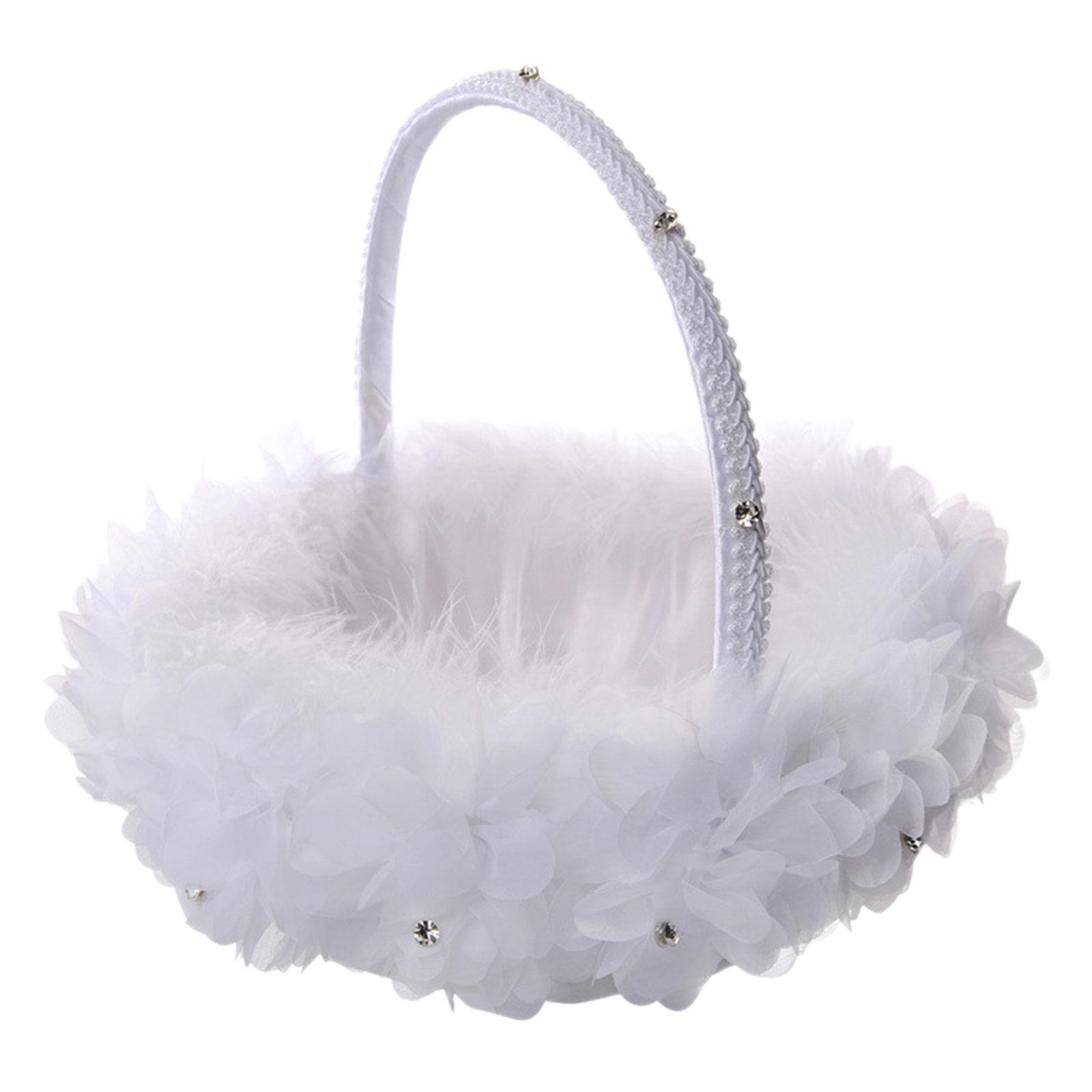 Flower Girl Basket Wedding Basket Engagement Fariy Wedding Basket Satin Flower Basket for Restaurant Special Occasions Events White