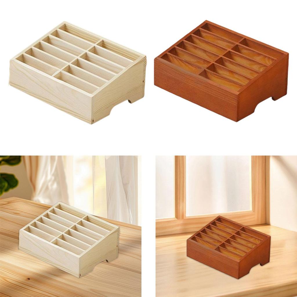 Compact Solid Wood Cell Phone Organizer Storage Box with 12 Compartments for Centralized Management