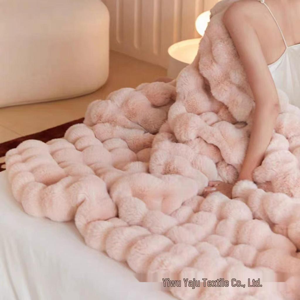 Tuscany Faux Rex Rabbit Bubble Fleece A-Class Double-Sided Office Nap Blanket