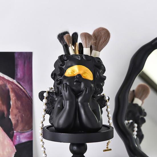Desktop Makeup Brush Holder Pen Organizer Durable Construction Large Capacity Cute Angel Design Makeup Brush Cosmetic Container