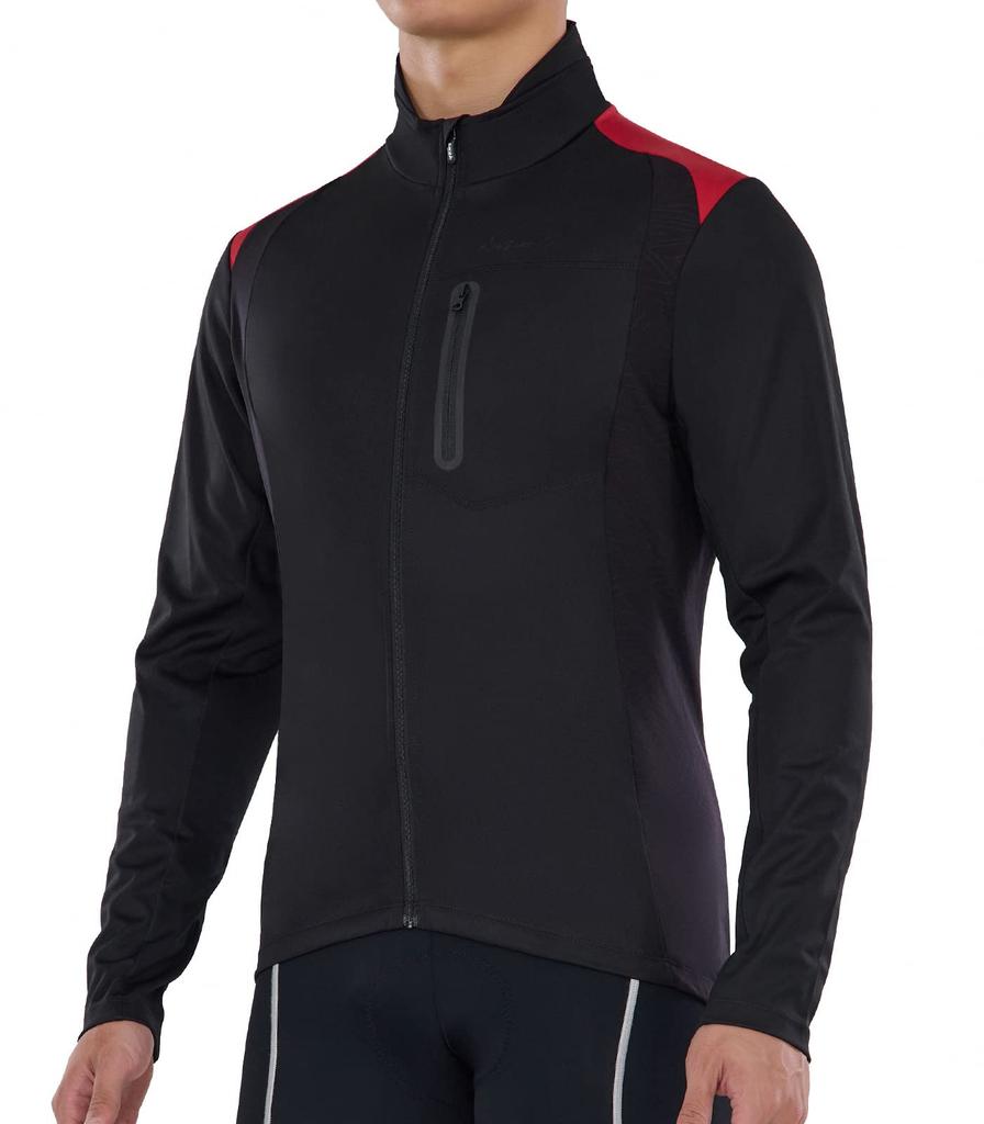 Santic Men's Long Sleeve Cycling Jersey, Windbreaker Jacket, Windproof and Cold-Resistant for Fall and Winter, Black/Red, Size L