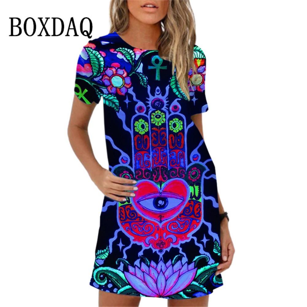 Fashion Owl Print Women Dress Summer Loose Mini Dress 3D Pattern Short Sleeve O-Neck Casual Female Dress