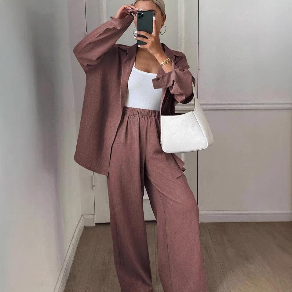 "2026 European & American Casual Cotton-Linen Two-Piece Set: Loose Long-Sleeved Shirt & Pants”
