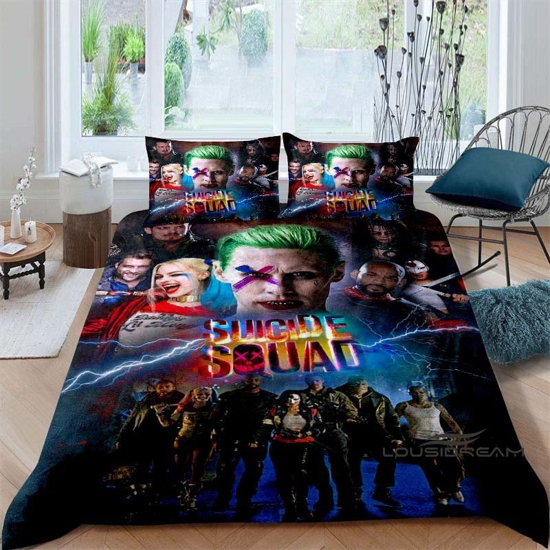 Suicide Squad 3-Piece Bedding Set: 3D-Printed Cartoon Duvet Cover Set (Includes Pillowcases; Inserts Not Included).