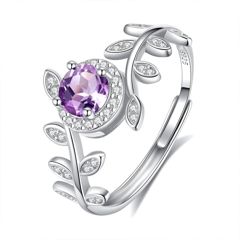 Laurel Branch S925 Sterling Silver Ring Natural Crystal Adjustable Opening Rings for Women Adjustable opening