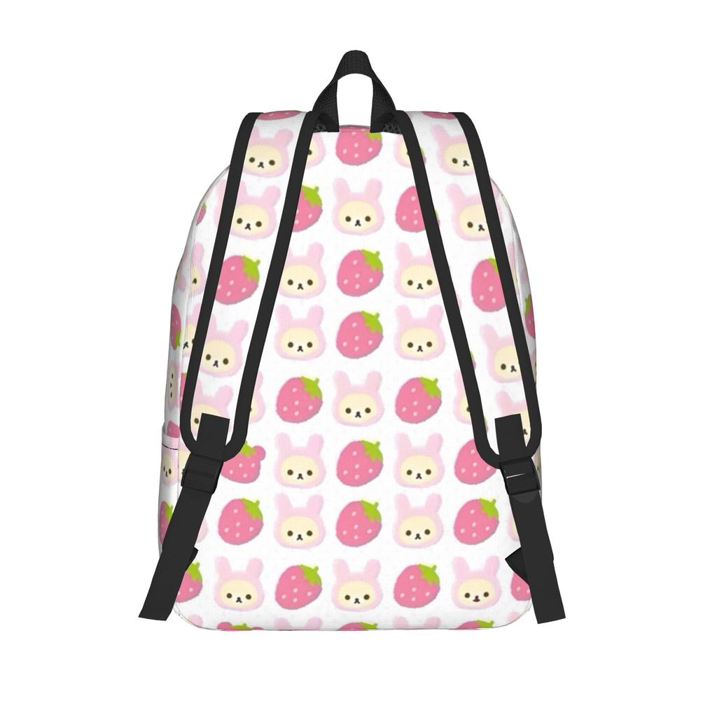 Rilakkumas Lässiger Rucksack Outdoor Schüler Arbeit Erdbeer-Cartoon Tagesrucksack für Männer Frauen Laptop Computer Leinwandtaschen
