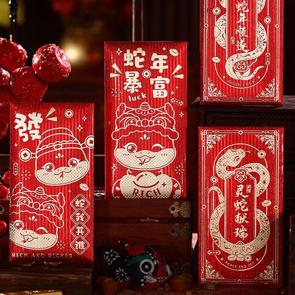 6pcs Cartoon 2025 Chinese Red Envelopes Traditional 2025 Snake Year Red Envelopes  Celebration Party