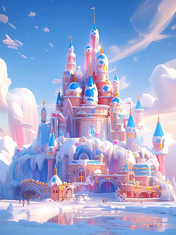 DIY 5D Full Round Diamond Embroidery Castle Painting House Mosaic Cross Embroidery Landscape Winter Picture Decoration